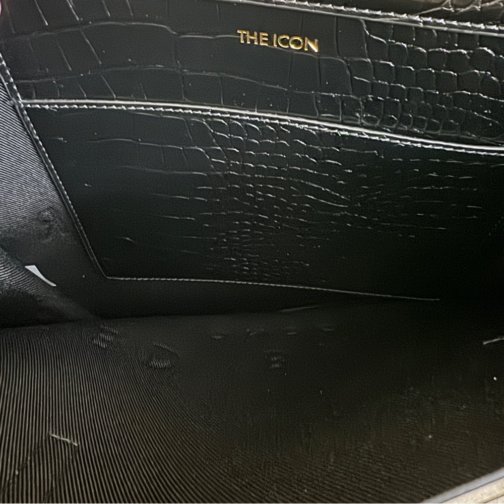 NWT Women TED BAKER Large Icon faux croc embossed classic black Shopper Tote bag - Picture 3 of 6